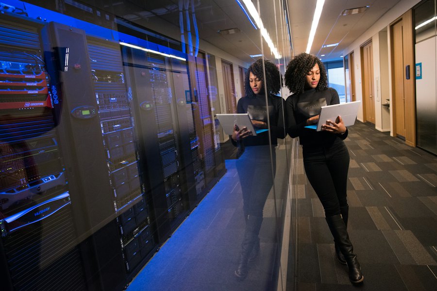 An engineer working in a data centre